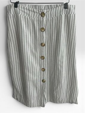 Trendsetter Striped Button Front Midi Skirt Elastic Waist S